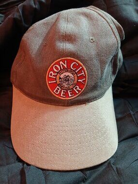 Iron City Beer Baseball Cap Hat Olive Green Tan Adjustable One Size Adult